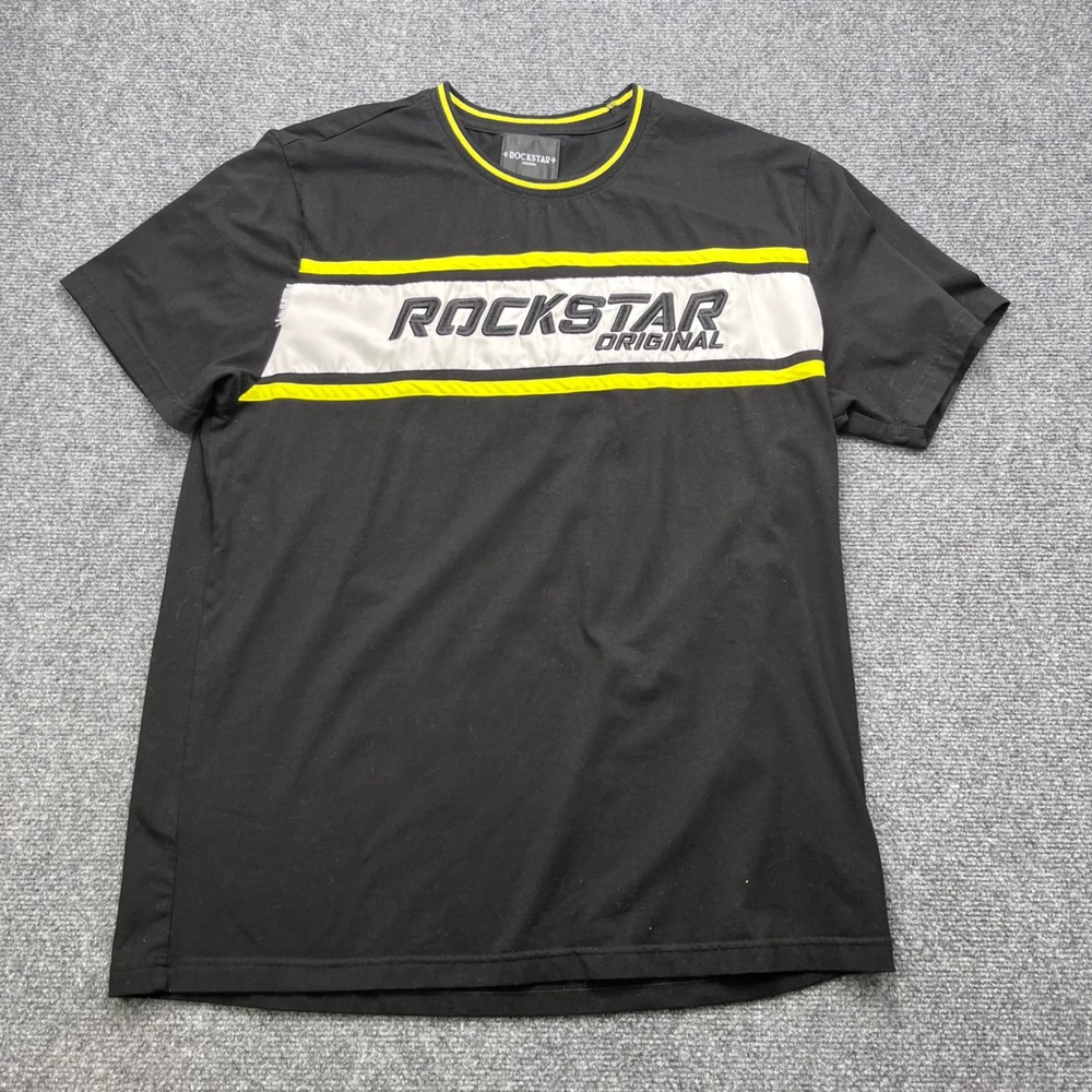 Rockstar Original Streetwear Urban Hypebeast Black Neon Patchwork T-Shirrt